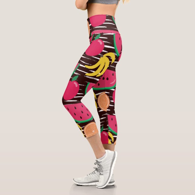 Leggings Capri Patrón de frutas tropicales (Izquierda)