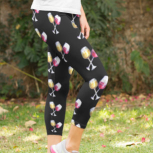 Leggings Capri Patrón de gafas tinto y blanco para amantes del vi