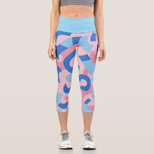 Leggings Capri Patrón de garabatos rosas y azules