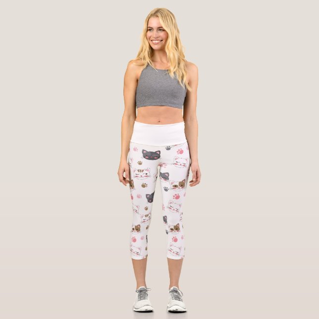 Leggings Capri Patrón de gato de Fun Kitty (Anverso)