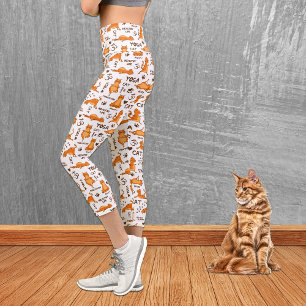 Leggings Capri Patrón de gato de yoga Naranja lindo