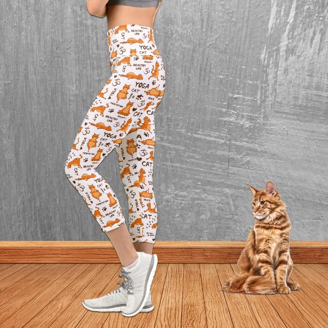 Leggings Capri Patrón de gato de yoga Naranja lindo (Subido por el creador)