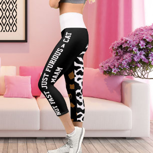 Leggings Capri Patrón de gato grande personalizado Impresión dive
