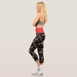 Leggings Capri Patrón de gatos de Navidad lindos – Diseño festivo