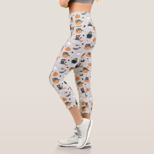 Leggings Capri Patrón de gatos y fantasmas de Halloween