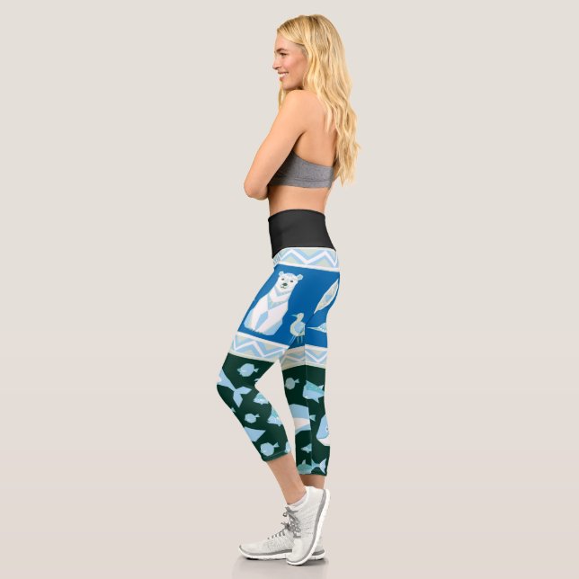 Leggings Capri Patrón de gaviotas de peces de ballenas de oso pol (Izquierda)