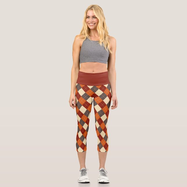 Leggings Capri Patrón de gingham de otoño  (Anverso)