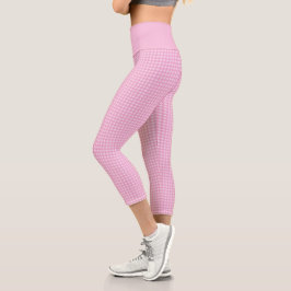 Leggings Capri Patrón de Gingham Plaid Checkered Girly Pink 60