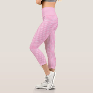 Leggings Capri Patrón de Gingham Plaid Checkered Girly Pink 60