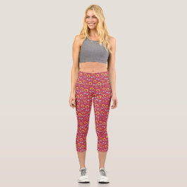 Leggings Capri Patrón de girasol - Viva Magenta