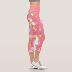 Leggings Capri Patrón de globo de arco iris de unicornio dulce ro