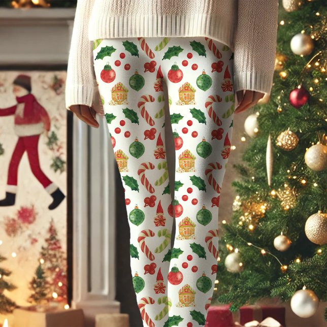 Leggings Capri Patrón de gnomo de Navidad con bastón de caramelo  (Subido por el creador)