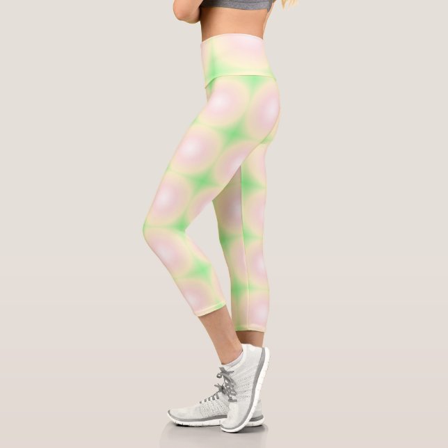 Leggings Capri Patrón de gradiente óptico 3D blanco Rosa verde pá (Izquierda)
