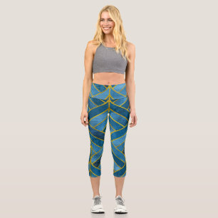 Leggings Capri Patrón de grifo azul dorado