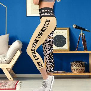 Leggings Capri Patrón de guepardo tigre puntos de impresión Beige