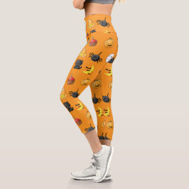 Leggings Capri Patrón de Halloween con fondo naranja