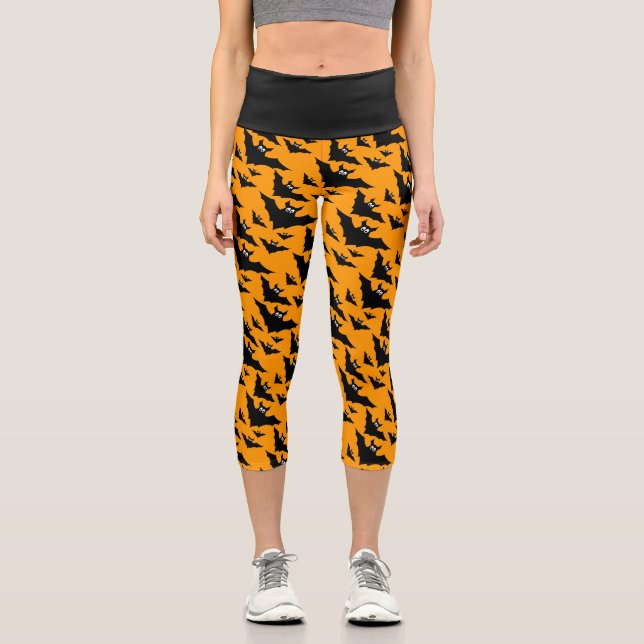 Leggings Capri Patrón de Halloween de los bates voladores lindos  (Anverso)