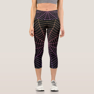 Leggings Capri Patrón de Halloween de naranja púrpura negro de te