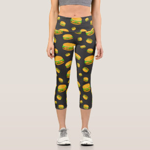 Leggings Capri Patrón de hamburguesa divertida y deliciosa