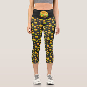 Leggings Capri Patrón de hamburguesa divertida y genial Monograma