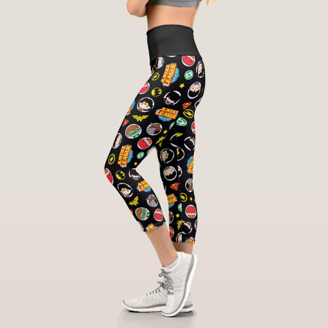 Leggings Capri Patrón de Héroes y Logos de la Liga de la Justicia (Izquierda)