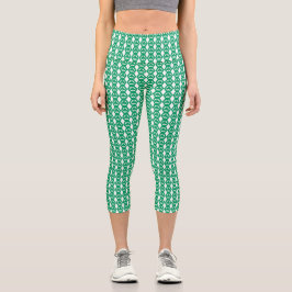 Leggings Capri Patrón de Hexágono Blanco Verde Trébol
