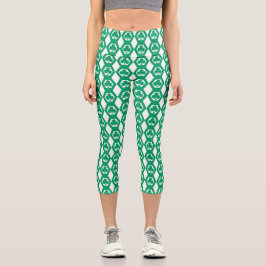 Leggings Capri Patrón de Hexágono Blanco Verde Trébol
