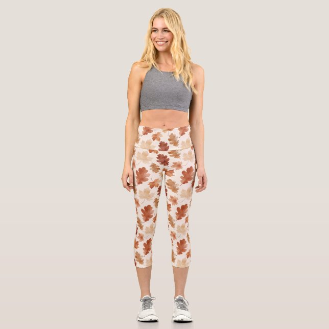Leggings Capri Patrón de hoja de otoño acogedor (Anverso)