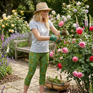 Leggings Capri Patrón de Hoja en Verde Oliva