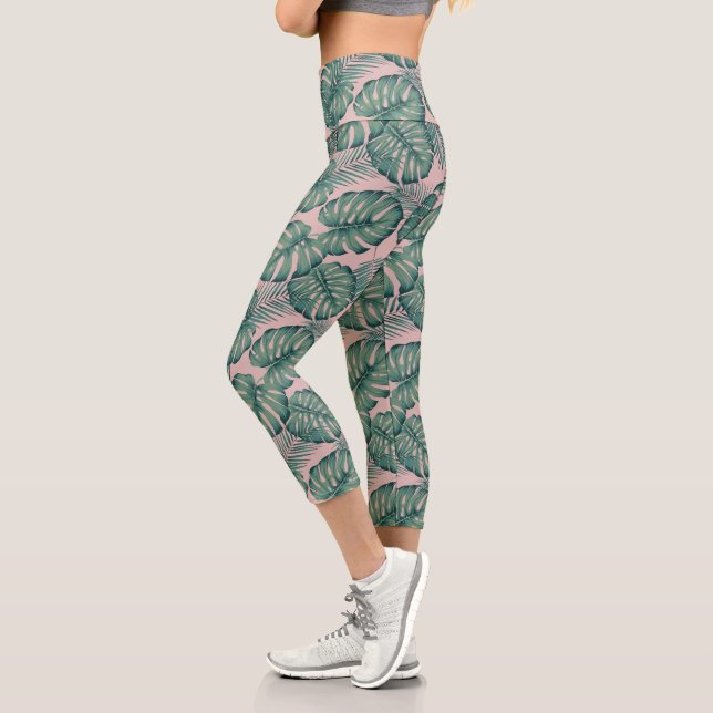 Leggings Capri Patrón de hoja tropical (Izquierda)