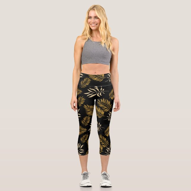 Leggings Capri Patrón de hojas 16 (Anverso)