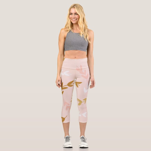Leggings Capri Patrón de hojas 4 (Anverso)