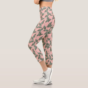 Leggings Capri Patrón de hojas de jardín tropical