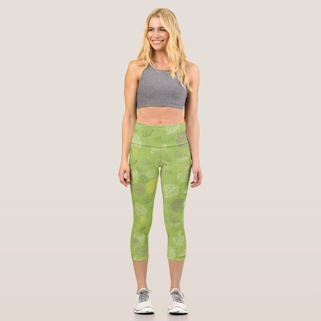 Leggings Capri Patrón de hojas de otoño 6 (Anverso)