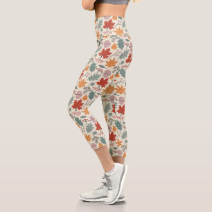 Leggings Capri Patrón de hojas de otoño y maíz vintage