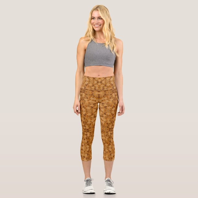 Leggings Capri Patrón de hojas marrones lindas (Anverso)