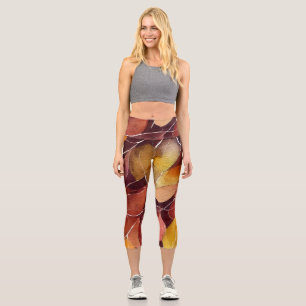 Leggings Capri Patrón de hojas otoñales