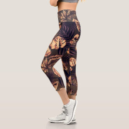 Leggings Capri Patrón de hojas tropicales