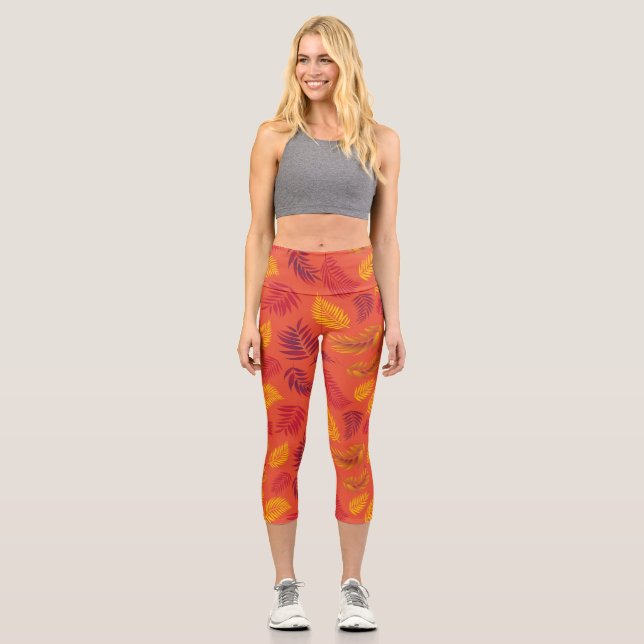Leggings Capri Patrón de hojas tropicales 18 (Anverso)