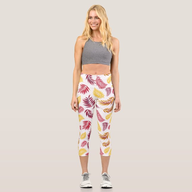 Leggings Capri Patrón de hojas tropicales 20 (Anverso)