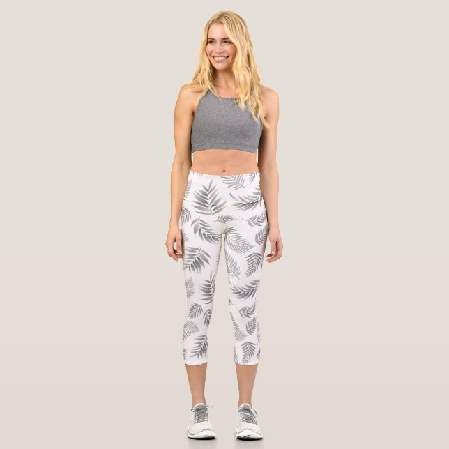 Leggings Capri Patrón de hojas tropicales 3 (Anverso)