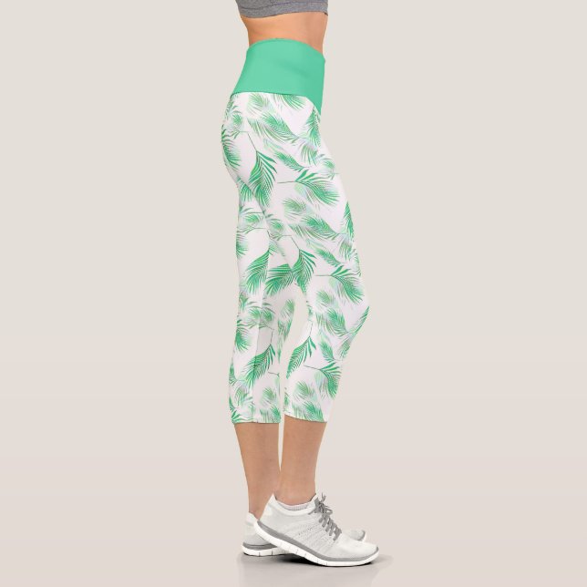Leggings Capri Patrón de hojas tropicales de palma neo-mint (Derecha)