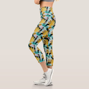Leggings Capri Patrón de hojas tropicales de selva tropical