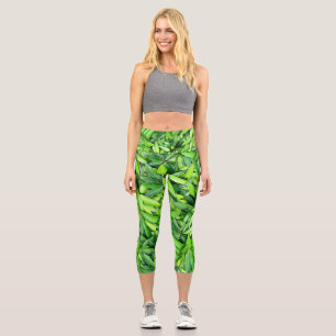 Leggings Capri Patrón de hojas verdes frondosas - Naturaleza Botá