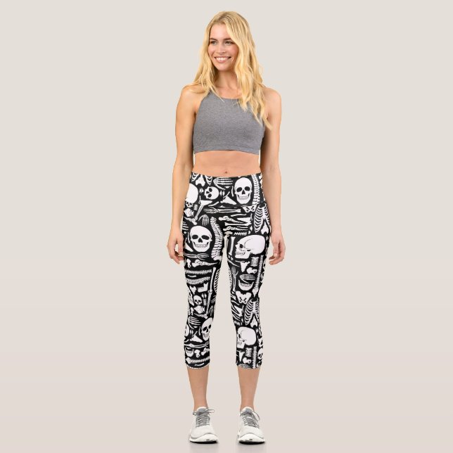 Leggings Capri patrón de huesos anatómicos de halloween (Anverso)