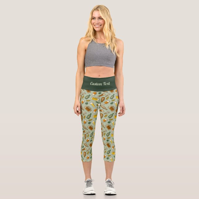 Leggings Capri Patrón de Iconos de Cerveza Piernas Capri (Anverso)