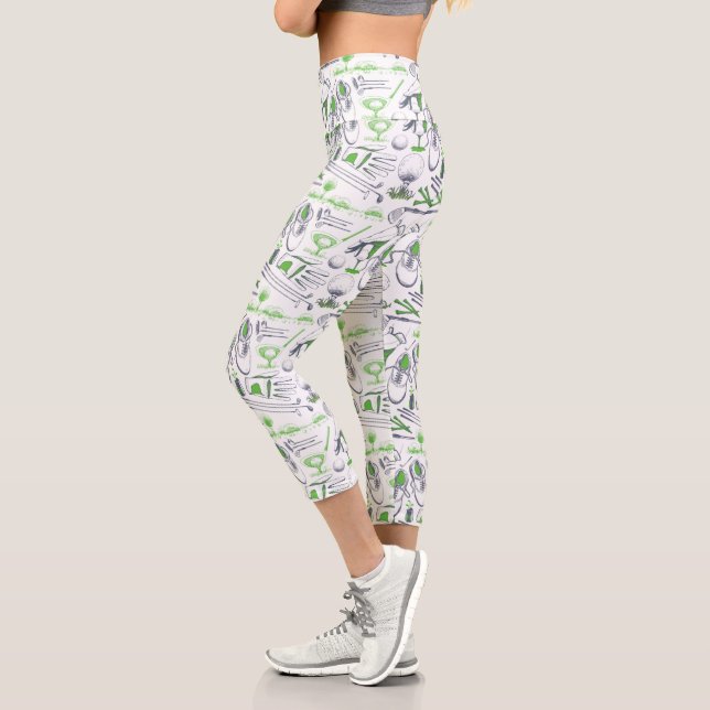 Leggings Capri Patrón de iconos de golf verde (Izquierda)