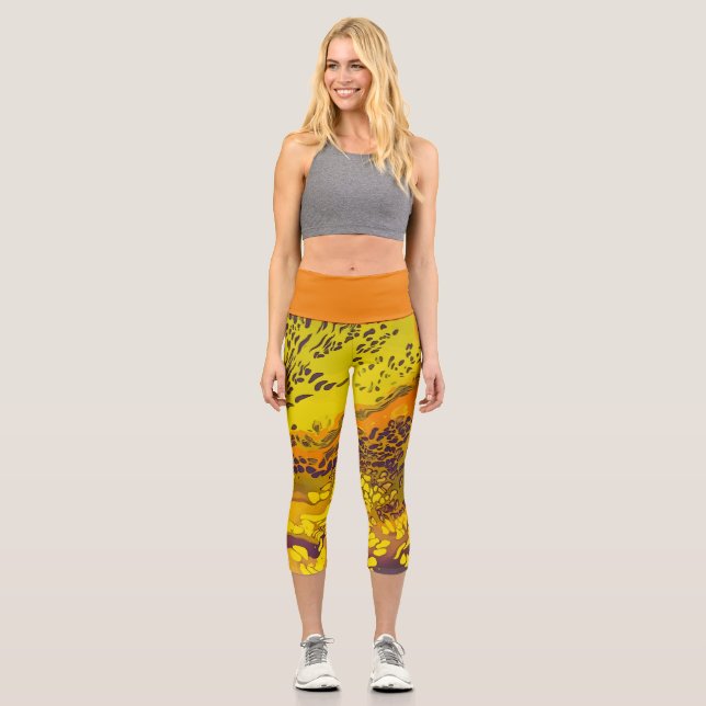 Leggings Capri Patrón de impresión de leopardo del Naranja del at (Anverso)