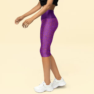 Leggings Capri Patrón de impresión Leopard Mujeres Naranjas púrpu