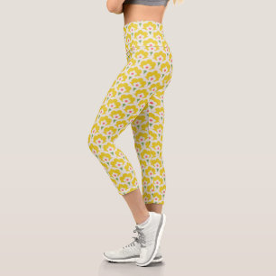 Leggings Capri Patrón de jardín de flores amarillo retro